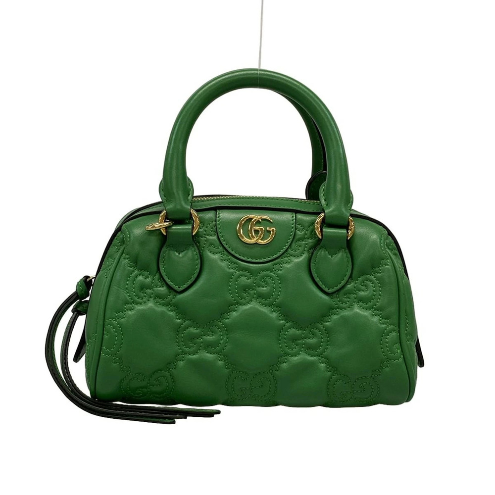 GUCCI GG Matelasse 2way Handbag Green Leather